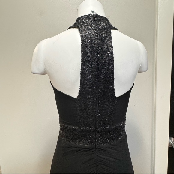 Dress The Population Delani Long Formal Maxi Dress Large Black Sequin Flowy - Picture 7 of 13